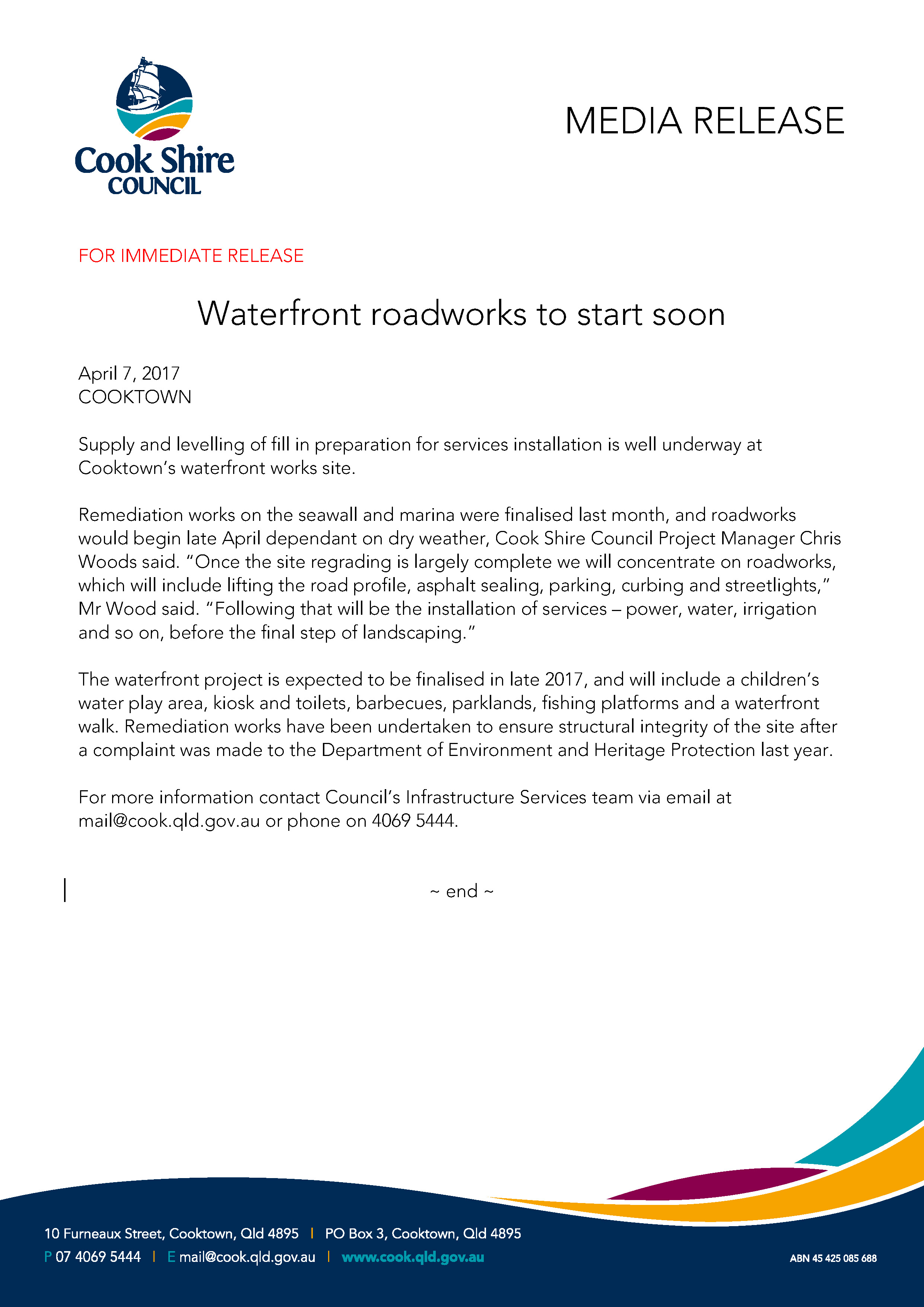 Waterfront roadworks to start soon