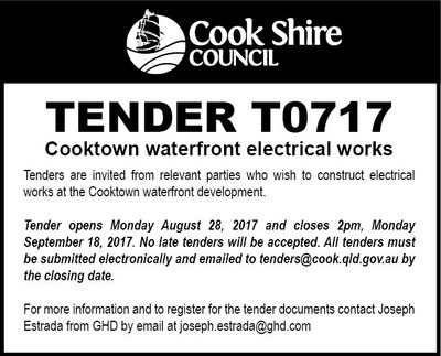 Cape York News August 30 2017 tender T0717 Cooktown waterfront electrical.jpg