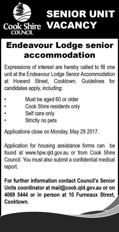Cape York News May 17 and 24 2017 senior units vacancy.jpg
