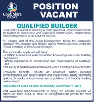 Position Vacant Qualifed Builder
