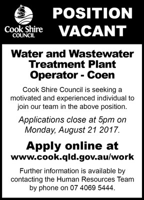 Cape York News August 2 2017 position vacant Coen Water and Wastewater.jpg