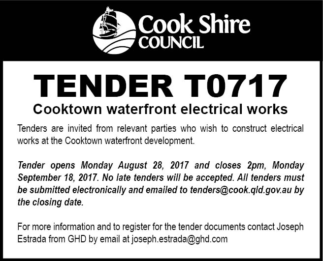 Cape York News August 30 2017 tender T0717 Cooktown waterfront electrical.jpg