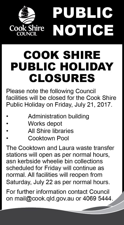 Cape York News July 12 and 19 2017 easter public holiday hours.jpg