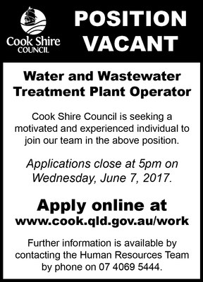 Cape York News May 24 2017 position vacant water and wastewater operator.jpg