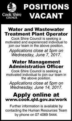 Cape York News May 31 2017 position vacant water and wastewater operator and waste management admin officer.jpg