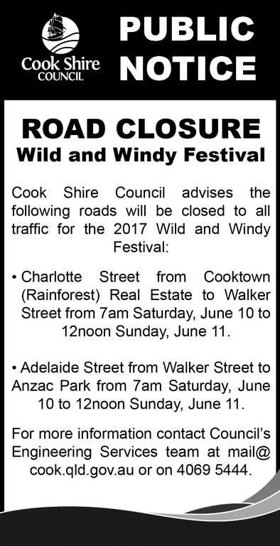 Cape York News May 31 and June 7 2017 Wild and Windy Festival road closures.jpg