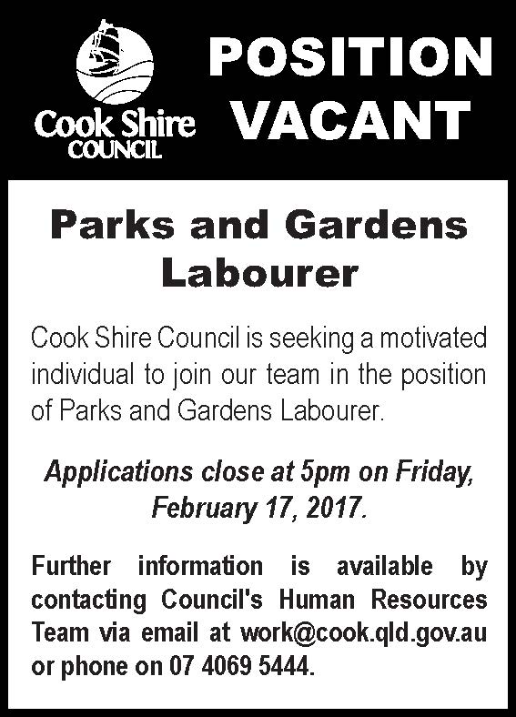 Position vacant Parks and Gardens Labourer