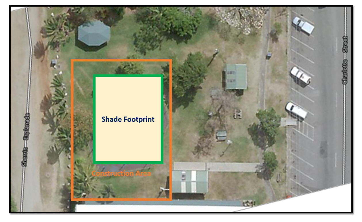 Cooktown Lion's Park Construction Exclusion zone and Shade Structure footprint