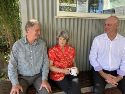 Mayor Peter Scott, Jenny Moxham and Cook Shire's new CEO, Brian Joiner