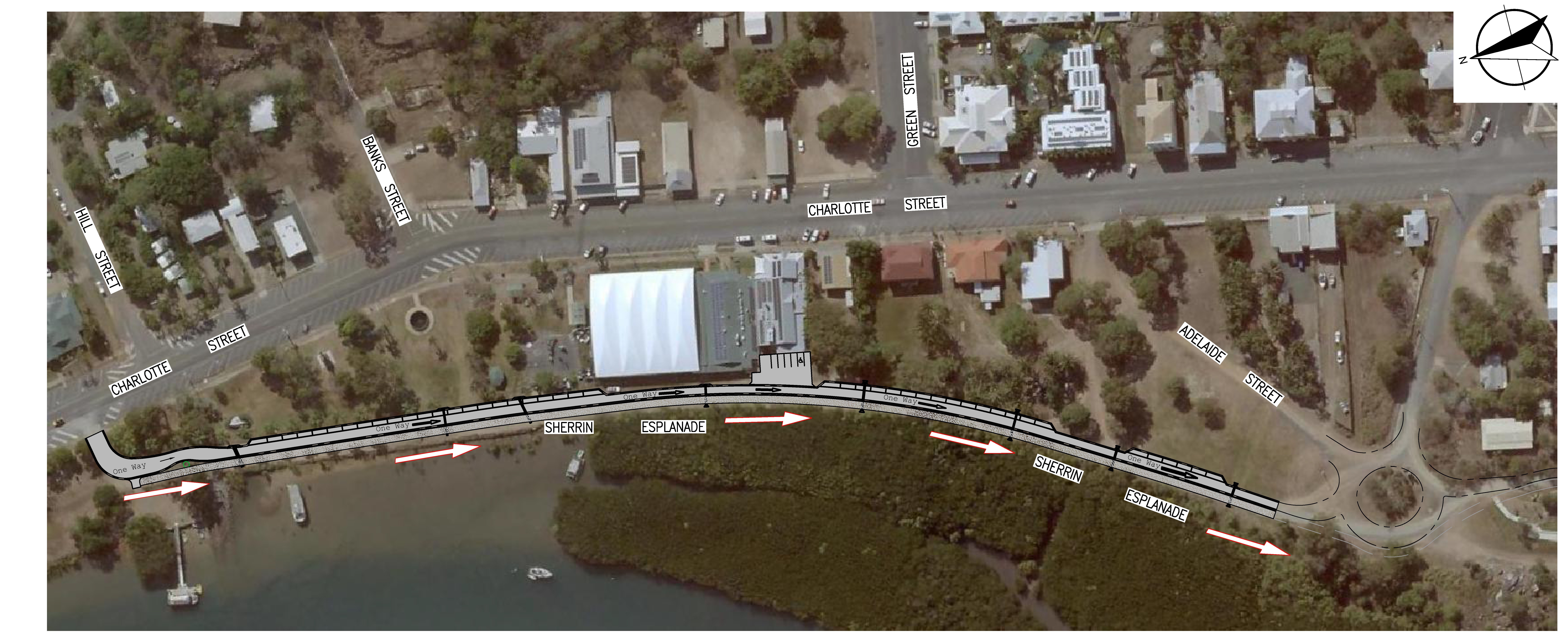 Map indicating Cooktown's Sherrin Esplanade changed traffic condition