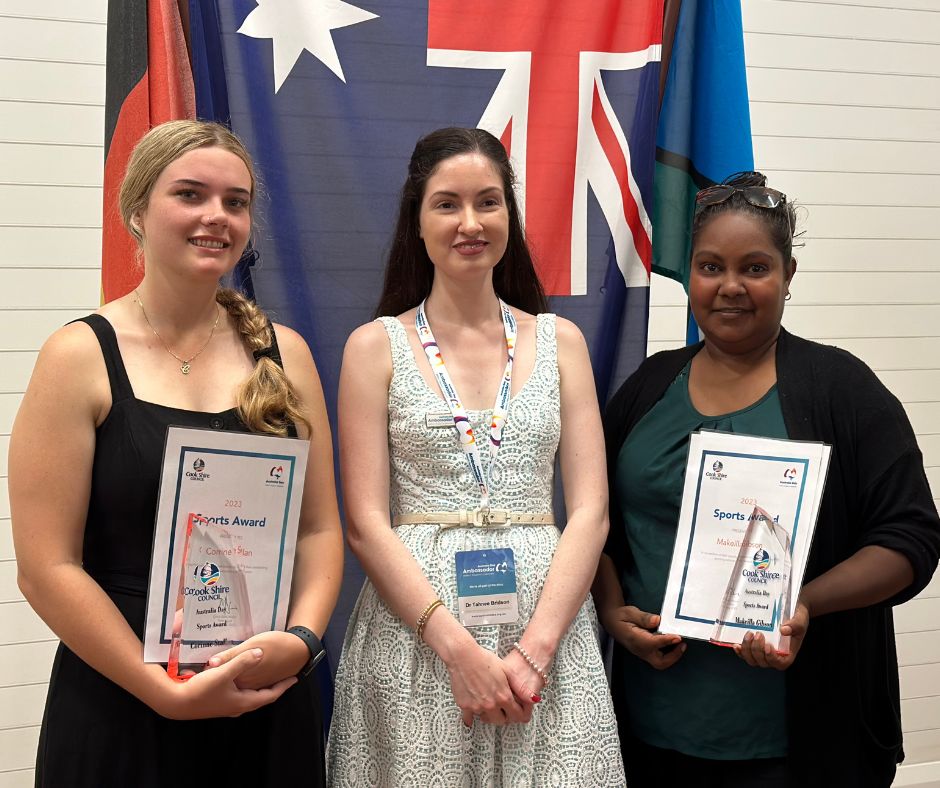 Cook Shire Australia Day Awards 2023 Joint Sports Award Winners Corinne Stallan with Teegan Kulka accepting for her daughter Makeilla Gibson.jpg