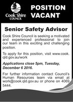 Position Vacant Senior Safety Advisor