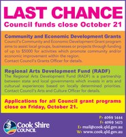 Last chance for Council funding - close October 21