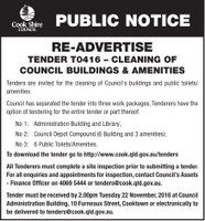 RE-ADVERTISE TENDER T0416 – Cleaning of Council Buildings & Amenities