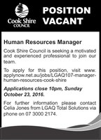 Position Vacant Human Resources Manager