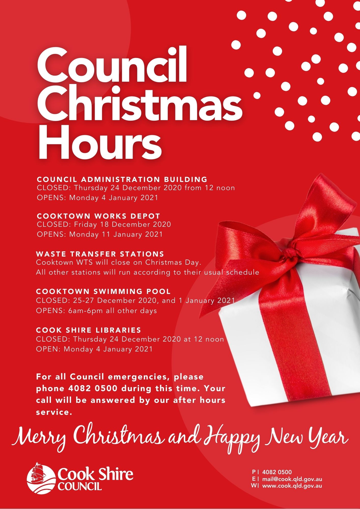 Council's Christmas Hours 2020