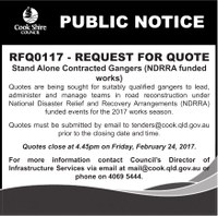 RFQ0117 request for quotes - stand alone contracted gangers (NDRRA funded works)