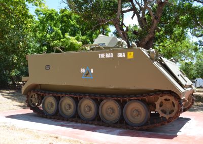 Anzac Park Cooktown armoured personnel carrier situated among the trees