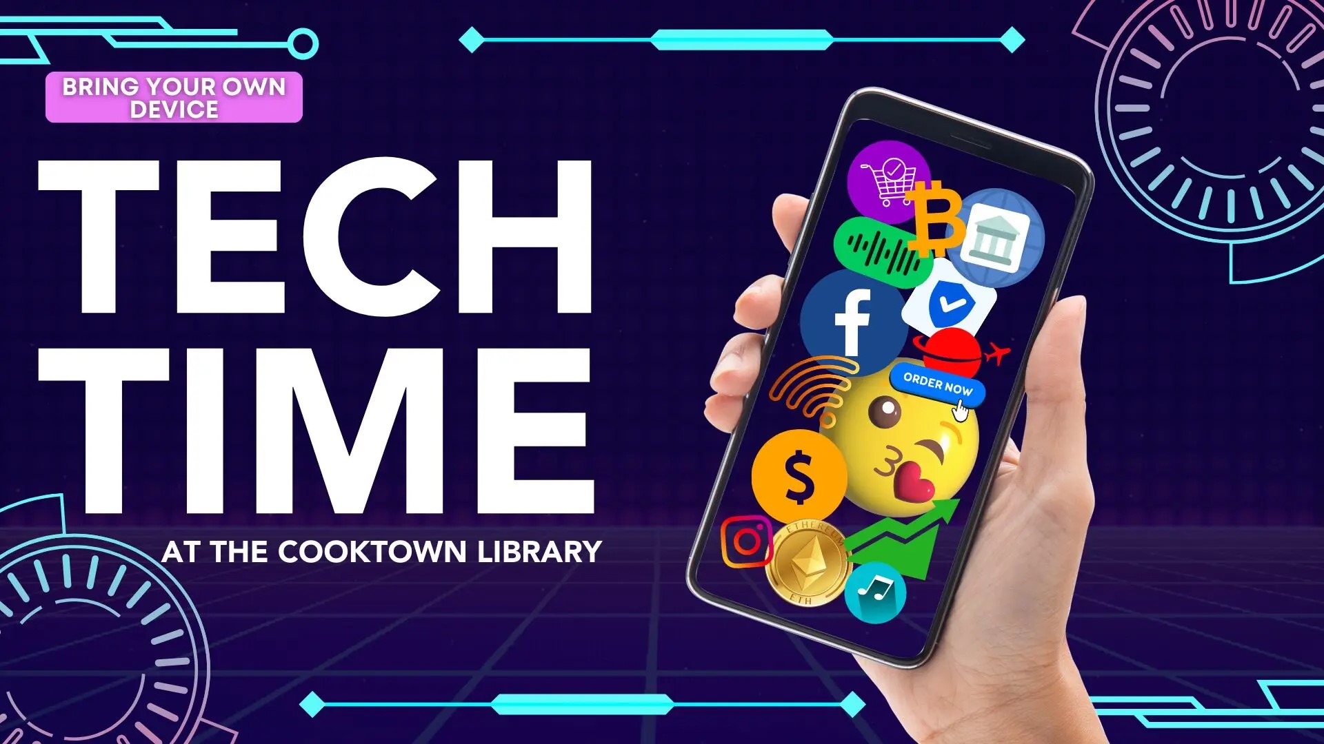 Bring your own device, tech time at the Cooktown Library.