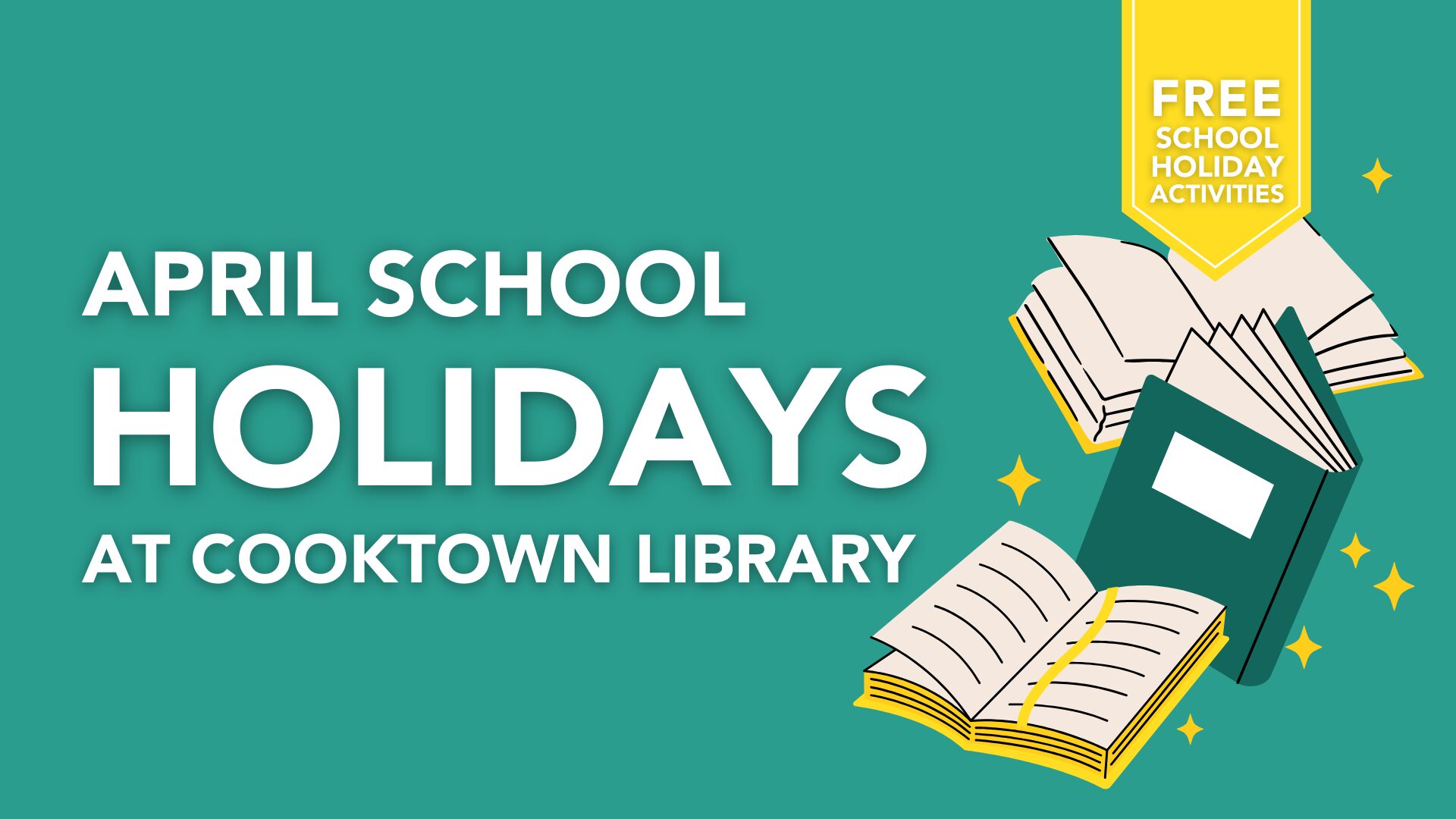 Event tile about the free April school holiday activity held at the Cooktown library.