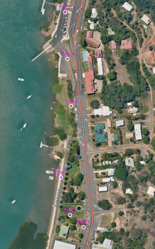 Map View of the Current CCTV Locations along the Charlotte Street and the Cooktown Waterfront.