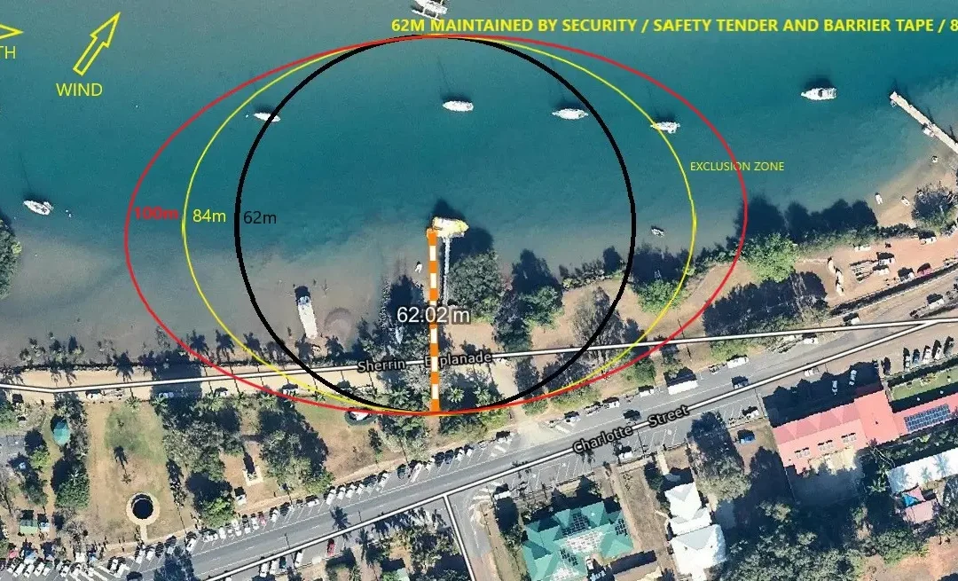 Fireworks exclusion zone reminder for boaters.